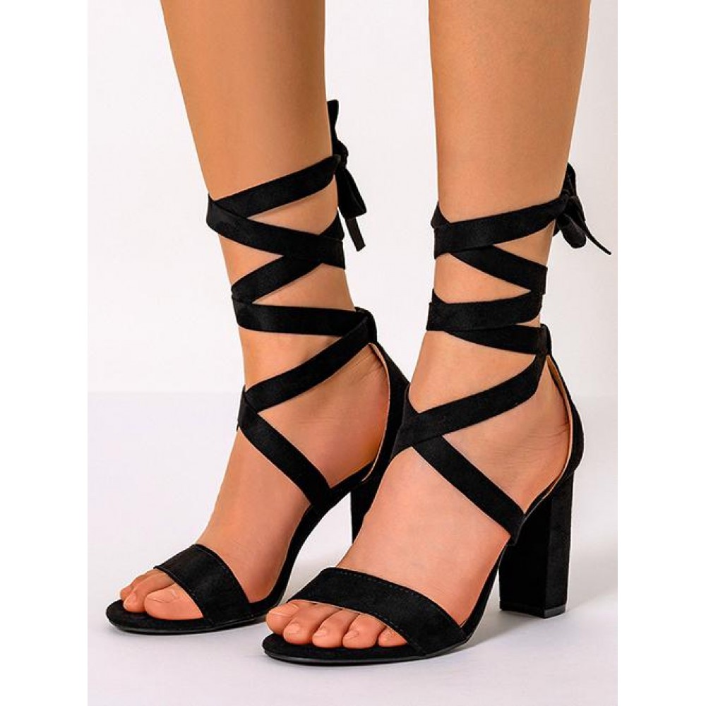 Solid Color High-heeled Strappy Sandals Solid Color High-heeled Strappy Sandals