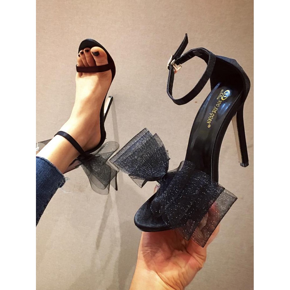 Mesh Big Bow Decor High Heeled Ankle Strap Sandals Mesh Big Bow Decor High Heeled Ankle Strap Sandals