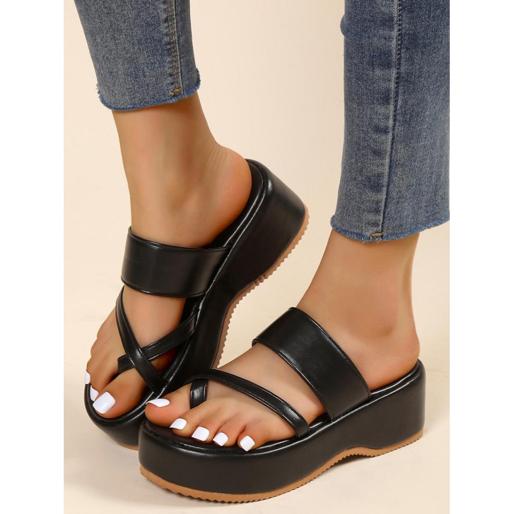 Toe Ring Hoop Strappy Platform Slip On Slides Sandals Toe Ring Hoop Strappy Platform Slip On Slides Sandals