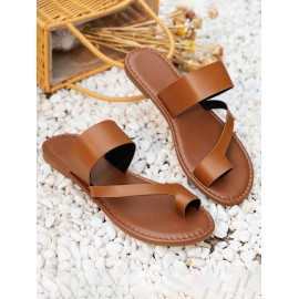 Solid Color Toe Ring Design Thong Sandals