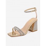Ankle Strap Rhinestone Design Chunky Heel Sandals