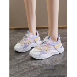 Colorblock Mesh Lace Up Sports Shoes
