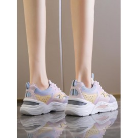 Colorblock Mesh Lace Up Sports Shoes