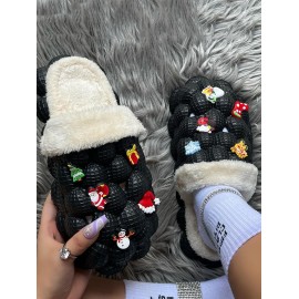 DIY Christmas Pattern Decor Fleece-lined Slippers