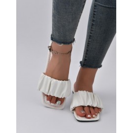 Women's Minimalist Style Daily Ruched Straps Flats Slip On Sandals Slides