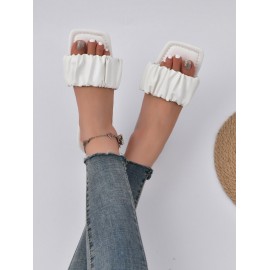 Women's Minimalist Style Daily Ruched Straps Flats Slip On Sandals Slides