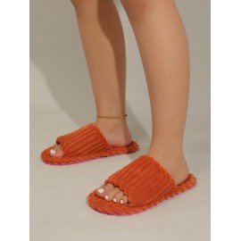 Women's Solid Color Daily Home Indoor Anti-slip Textured Corduroy Slides Slippers