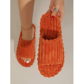 Women's Solid Color Daily Home Indoor Anti-slip Textured Corduroy Slides Slippers