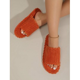Women's Solid Color Daily Home Indoor Anti-slip Textured Corduroy Slides Slippers