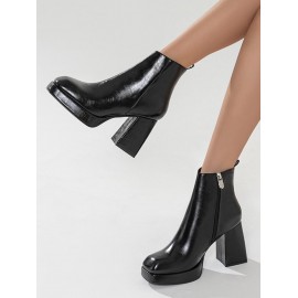 Square Toe Platform Chunky Heel Boots
