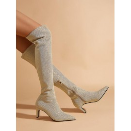 Sparkly Over The Knee Pointed Toe Boots